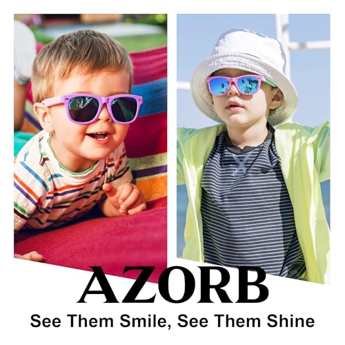 AZorb Kids Polarized Sunglasses TPEE Rubber Flexible Frame for Boys Girls Age 3-8, 100% UV Protection (Pink Green/Blue Mirror + ALL Pink/Grey) - Image 2