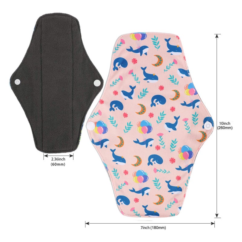 PHOGARY Reusable Menstrual Pads, Bamboo Cloth Pads for Heavy Flow with Wet Bag, Large Sanitary Pads Set with Wings for Women, Washable Overnight Cloth Panty Liners Period Pads(7 in 1, Style H) - Image 3