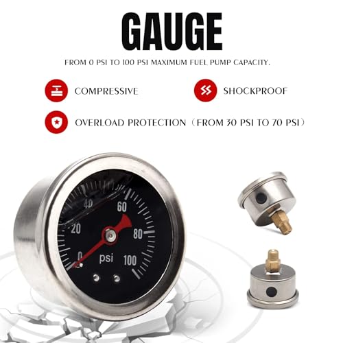 YESHMA EFI Fuel Pressure Regulator Kit 0-100psi with Gauge 6AN Fuel Line Fitting Universal Adjustable Aluminum (Black) - Image 3