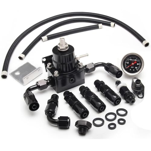 YESHMA EFI Fuel Pressure Regulator Kit 0-100psi with Gauge 6AN Fuel Line Fitting Universal Adjustable Aluminum (Black) - Image 1