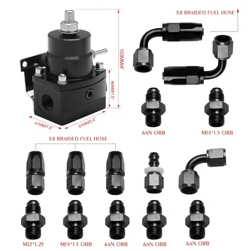 YESHMA EFI Fuel Pressure Regulator Kit 0-100psi with Gauge 6AN Fuel Line Fitting Universal Adjustable Aluminum (Black) - Image 5