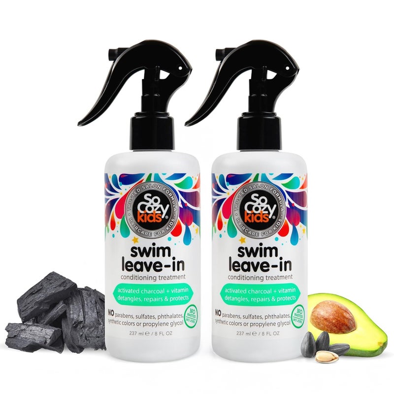 SO COZY SoCozy Swim 2-in-1 Leave In Conditioner Spray & Treatment for Kids Hair (8 Fl Oz, Pack Of 2) Protects & Repairs Pool, Sun & Salt Damaged Hair, Activated Charcoal, Vitamin B5 & Sunflower Seed Extract - Image 1