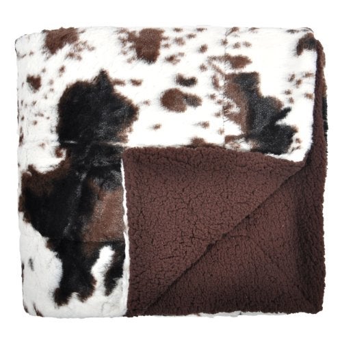 Tadpoles بطانية تادبولز ذات الطبقتين - بطانية عكسية من الفرو وشيربا بنقشة جلد البقر - بطانية خفيفة للتخييم والنزهات - بطانية ناعمة ومريحة للسرير والأريكة - 50 × 60 بوصة، جلد بقري - Image 3