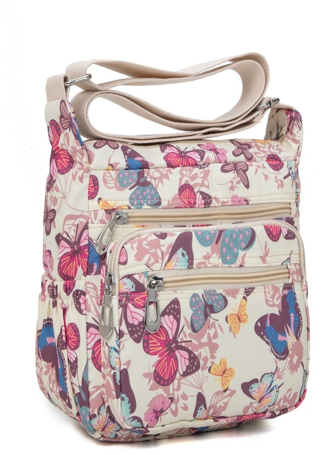 Nawoshow Nylon Floral Multi-Pocket Crossbody Purse Bags for Women Travel Shoulder Bag (T09-butterfly) - Image 2