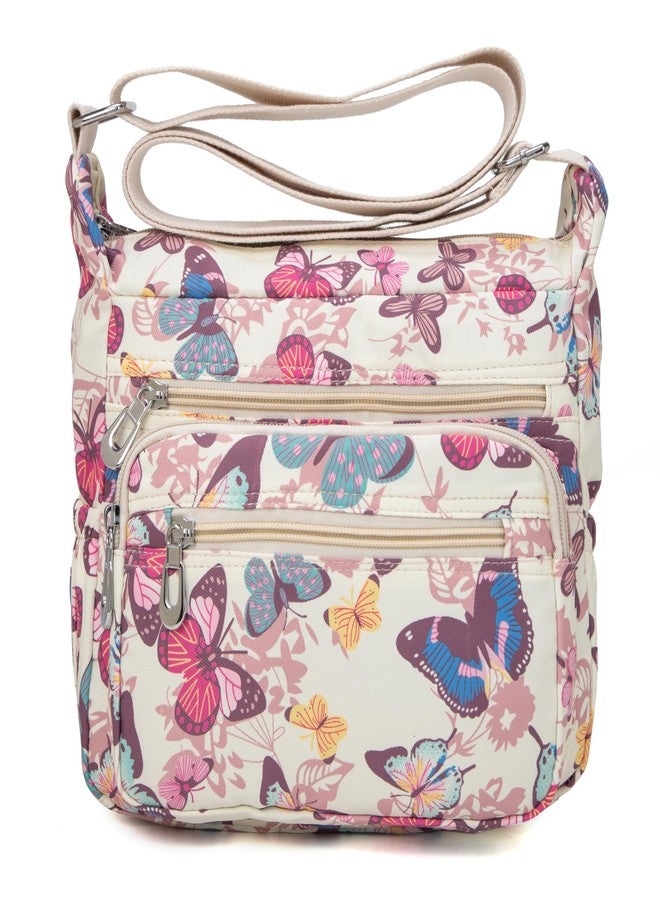 Nawoshow Nylon Floral Multi-Pocket Crossbody Purse Bags for Women Travel Shoulder Bag (T09-butterfly) - Image 1