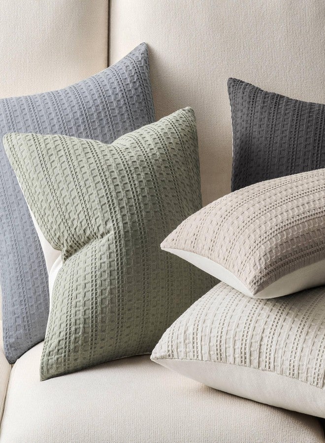 ZeeMart 100% Cotton Waffle Textured Throw Pillow Covers Set of 2, 20x20 Inch Olive, Soft Farmhouse Decorative Couch Pillow Cases Sage Green Cushion Covers for Sofa Bed Living Room Home Decor - Image 5