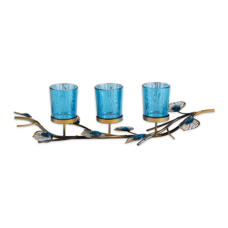 Zingz & Thingz Exotic Peacock Plume Collection Tealight & Candle Lighting, 16x4.75x4, Holder Trio - Image 1