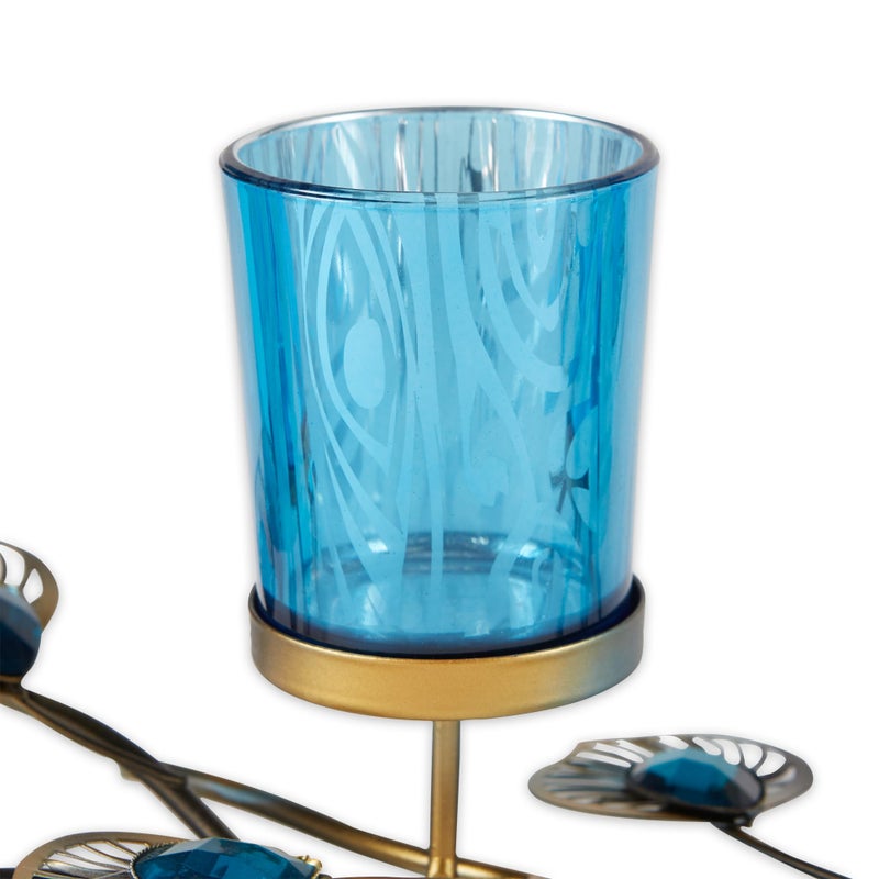 Zingz & Thingz Exotic Peacock Plume Collection Tealight & Candle Lighting, 16x4.75x4, Holder Trio - Image 3