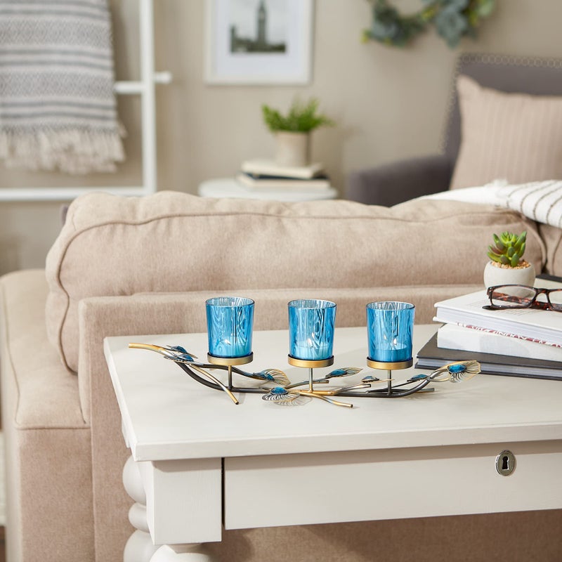 Zingz & Thingz Exotic Peacock Plume Collection Tealight & Candle Lighting, 16x4.75x4, Holder Trio - Image 4