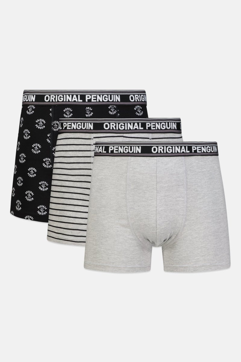 Original Penguin Men 3 Piece Brand Logo Trunks, Grey/Black - Image 1