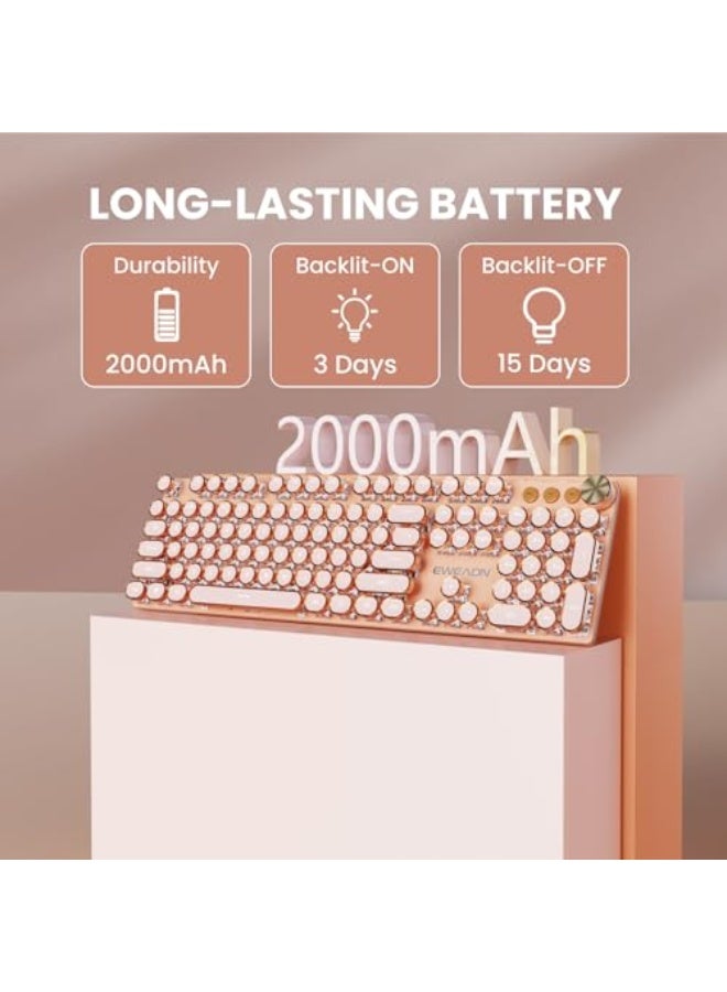 EWEADN V20 Typewriter Keyboard Wireless, 104 Keys Typewriter Style Mechanical with White Backlit, Media Knob, Pink Switch 2.4G/Bluetooth/USB-C Wired Retro Full Size Keyboard for Windows/Mac/PC-Pink - Image 5