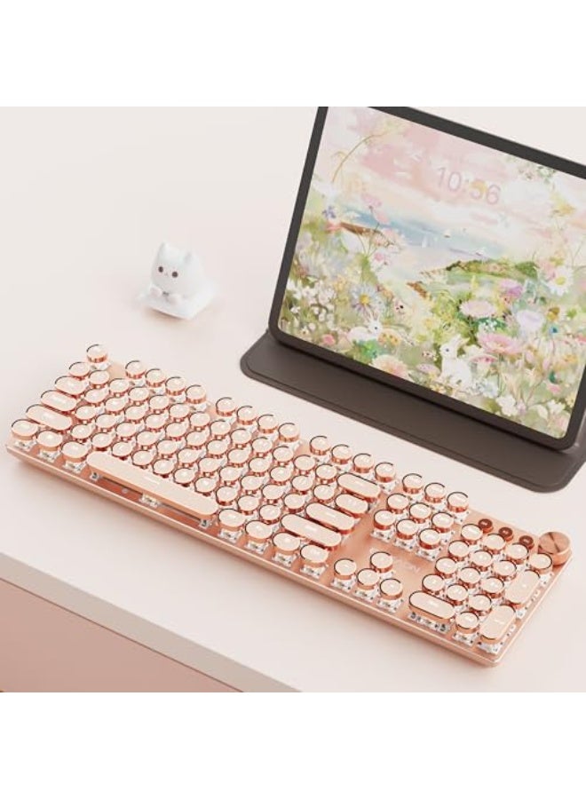EWEADN V20 Typewriter Keyboard Wireless, 104 Keys Typewriter Style Mechanical with White Backlit, Media Knob, Pink Switch 2.4G/Bluetooth/USB-C Wired Retro Full Size Keyboard for Windows/Mac/PC-Pink - Image 1