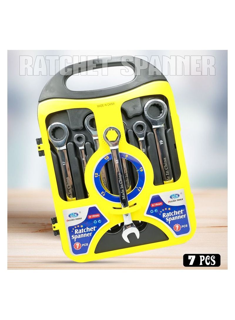 تولز 7 قطع طقم مفتاح ربط بسقاطة 8-19 مللي متر حلقة مفتوحة نهاية مجموعة مفكات احترافية مجموعة أدوات إصلاح - Image 1