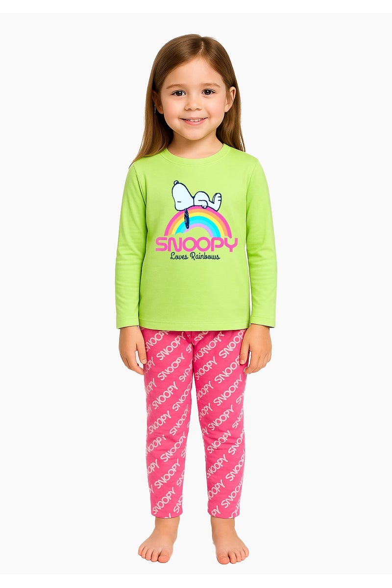 Peanuts Snoopy Loves Rainbow Girl's Full Sleeve 100% Cotton Nightwear - Image 1
