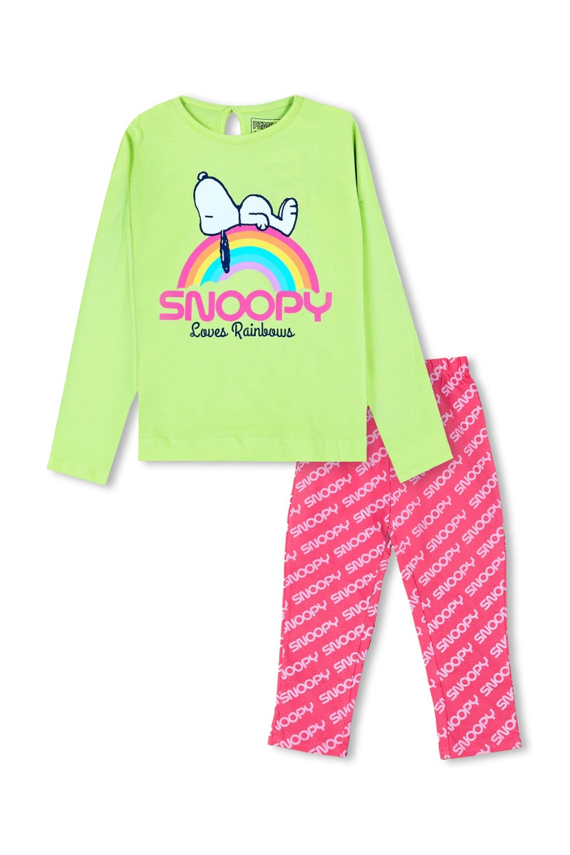 Peanuts Snoopy Loves Rainbow Girl's Full Sleeve 100% Cotton Nightwear - Image 2