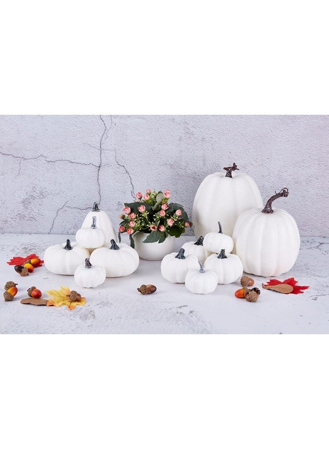 Artmag Package of 12 Pcs Assorted Sizes Artificial White Pumpkins Large Faux Harvest Pumpkins for Fall Thanksgiving Halloween Seasonal Holiday Decor Decoration - Image 2