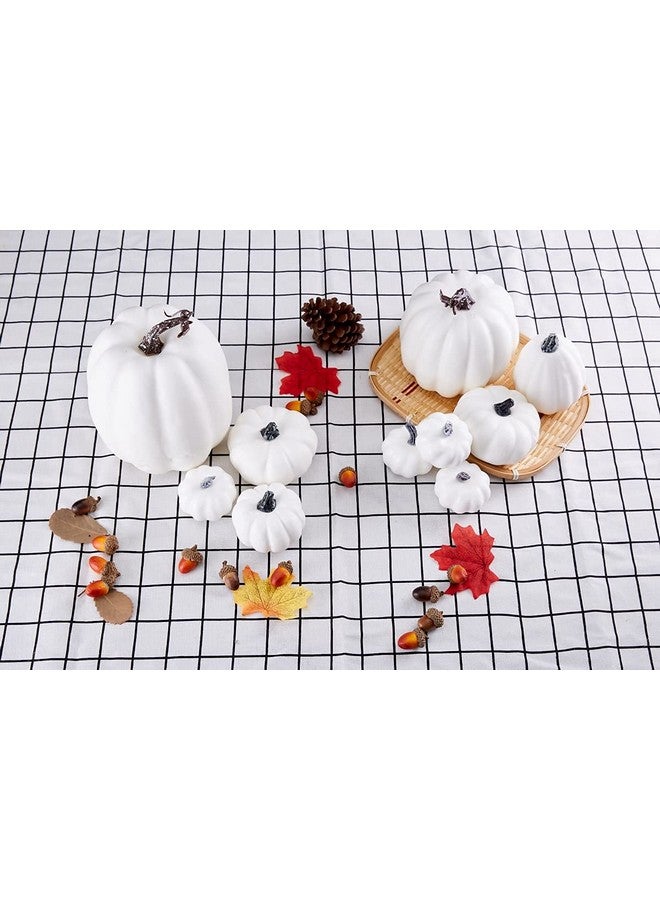 Artmag Package of 12 Pcs Assorted Sizes Artificial White Pumpkins Large Faux Harvest Pumpkins for Fall Thanksgiving Halloween Seasonal Holiday Decor Decoration - Image 4