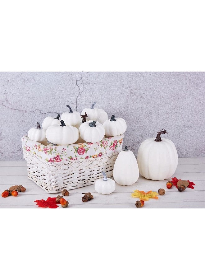 Artmag Package of 12 Pcs Assorted Sizes Artificial White Pumpkins Large Faux Harvest Pumpkins for Fall Thanksgiving Halloween Seasonal Holiday Decor Decoration - Image 3