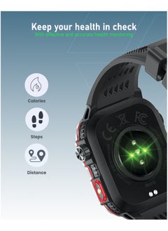 Moxedo Moxedo Warrior Military Smart Watch with LED Flash Light 2.01 IPS HD Large Display Sport Smart Watch Bluetooth Calling, 100+ Watch Faces with Built-in Compass for Android and iOS (Black)  - Image 2