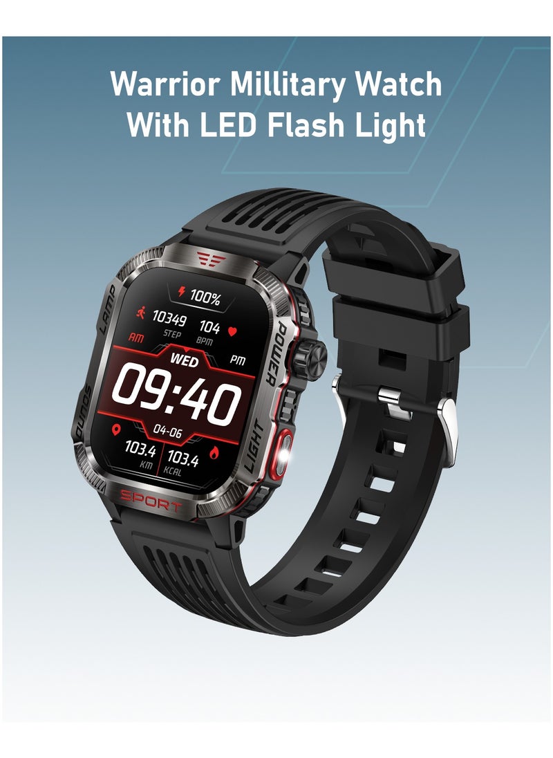 Moxedo Moxedo Warrior Military Smart Watch with LED Flash Light 2.01 IPS HD Large Display Sport Smart Watch Bluetooth Calling, 100+ Watch Faces with Built-in Compass for Android and iOS (Black)  - Image 3