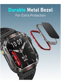Moxedo Moxedo Warrior Military Smart Watch with LED Flash Light 2.01 IPS HD Large Display Sport Smart Watch Bluetooth Calling, 100+ Watch Faces with Built-in Compass for Android and iOS (Black)  - Image 4