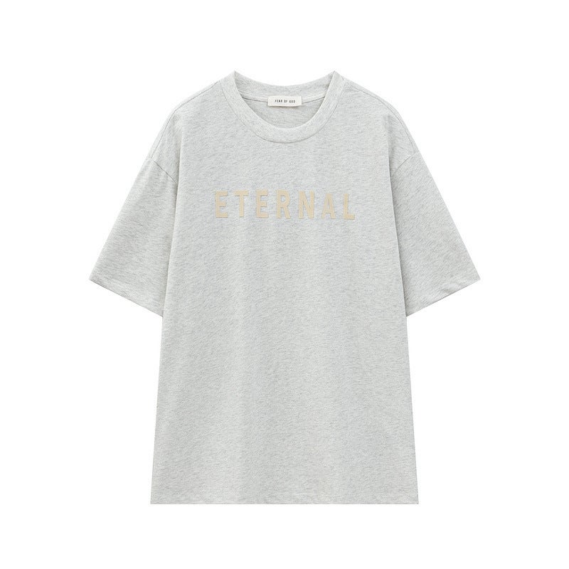 Eternal Flocking Letter Short Sleeve 2023 Double Yarn Cotton Plus Size Fog Tide Brand T-Shirt - Image 5
