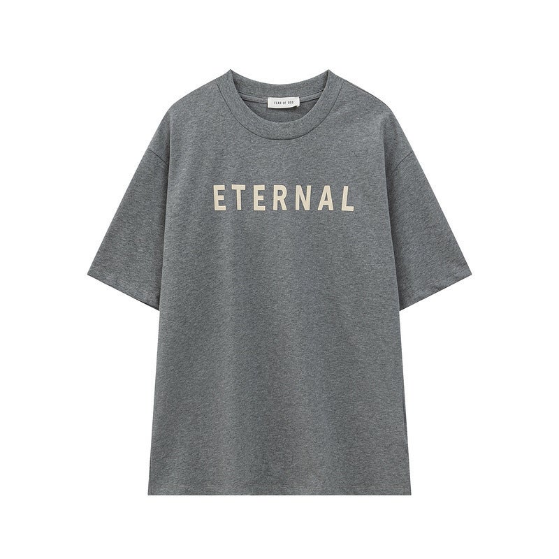Eternal Flocking Letter Short Sleeve 2023 Double Yarn Cotton Plus Size Fog Tide Brand T-Shirt - Image 3