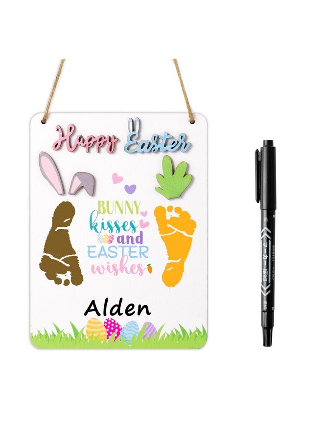 R HORSE Baby’s First Easter DIY Footprint Wooden Hanging Sign with Marker Pen, 3D Bunny Carrot Footprint Art Craft DIY Kit, Newborn Keepsake Gift Milestone Photo Props Nursery Decor - Image 1