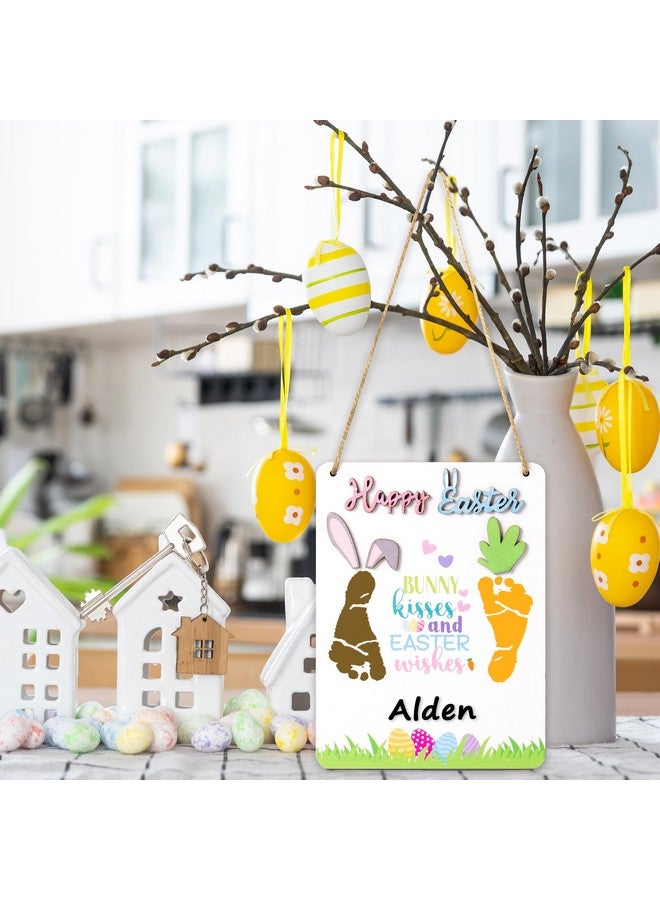 R HORSE Baby’s First Easter DIY Footprint Wooden Hanging Sign with Marker Pen, 3D Bunny Carrot Footprint Art Craft DIY Kit, Newborn Keepsake Gift Milestone Photo Props Nursery Decor - Image 5