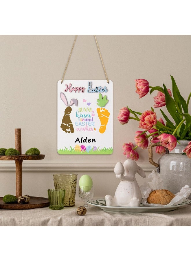 R HORSE Baby’s First Easter DIY Footprint Wooden Hanging Sign with Marker Pen, 3D Bunny Carrot Footprint Art Craft DIY Kit, Newborn Keepsake Gift Milestone Photo Props Nursery Decor - Image 3