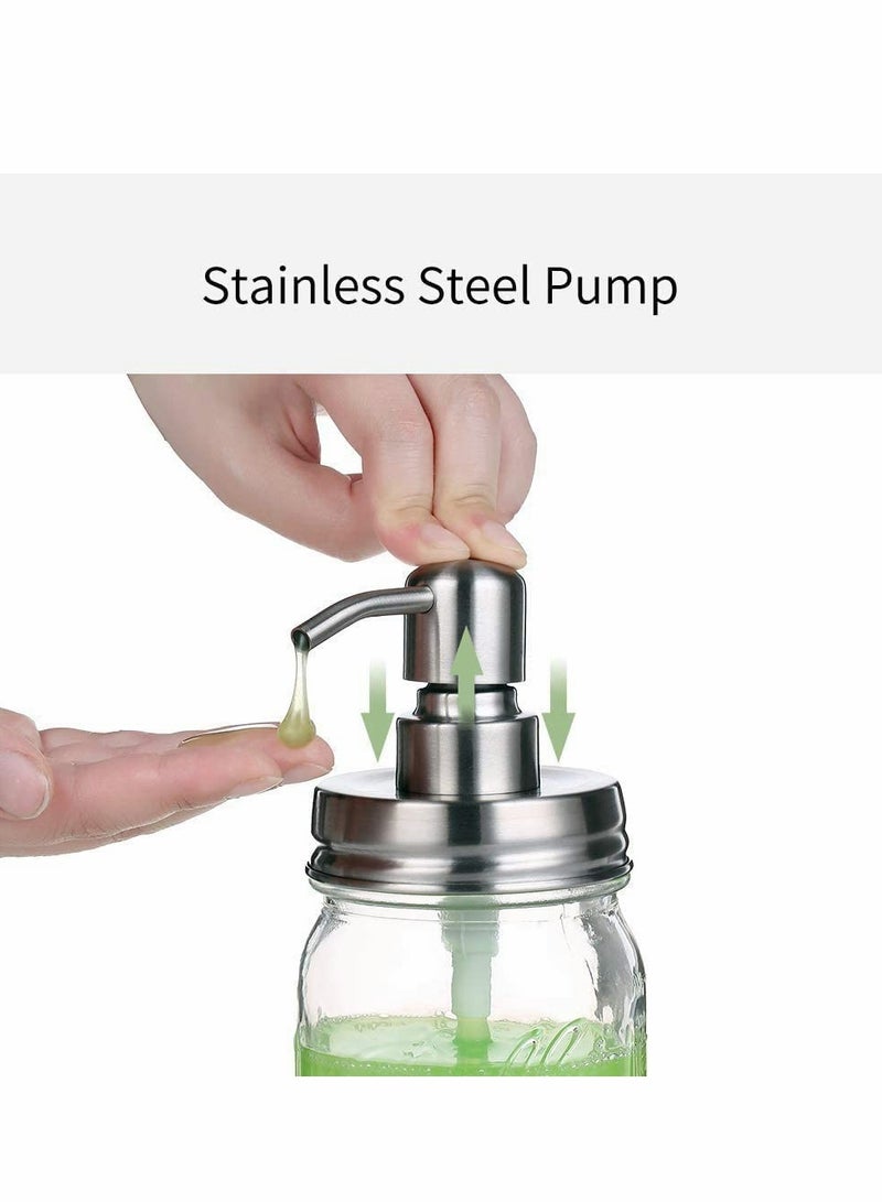 Barakah Clear Glass Jar Soap Dispenser with Stainless steel pump Classic Decor for Bathroom Kitchen Farmhouse Decor Great for Essential Oils, Lotions, Liquid Soaps (Stainless Steel) 2 pcs - Image 4