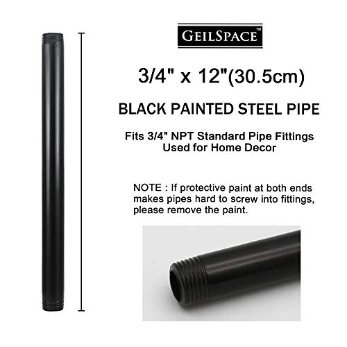 GeilSpace 6 Pack 3/4" × 12" Pre-Cut Black Metal Pipe, Industrial Steel Fits Standard Three Quarters Inch Black Threaded Pipes and Fittings - Vintage DIY Industrial Shelving (3/4" × 12") - Image 2