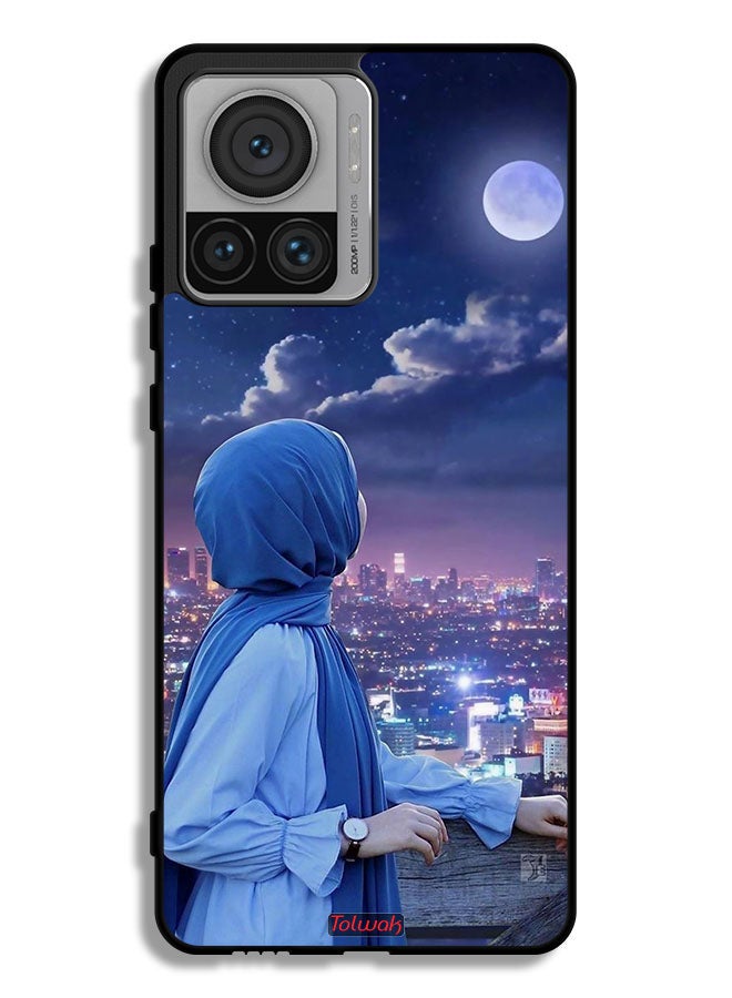 Tolwak Motorola Edge 30 Ultra Protective Case Cover Looking At Moon Hijab Girl - Image 1