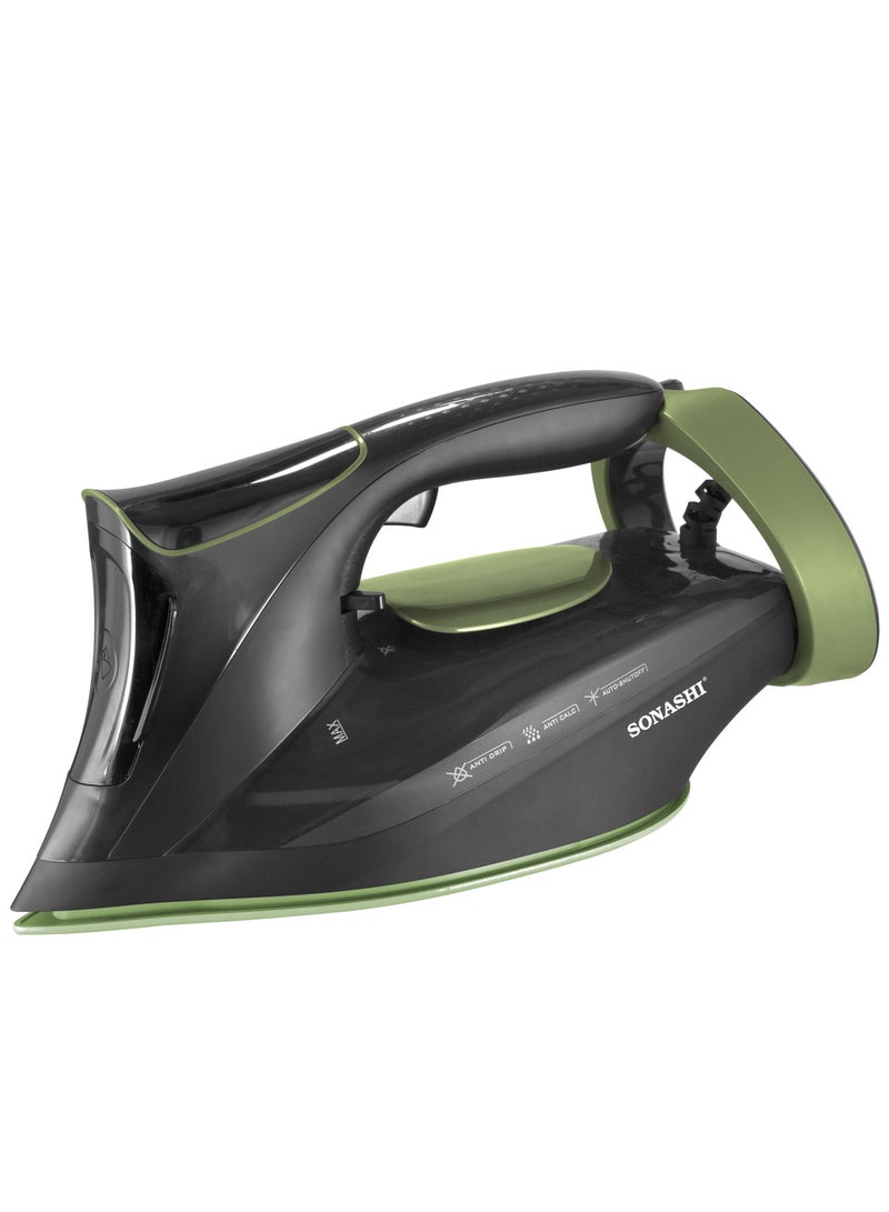 SONASHI Steam Iron with Ceramic Coated Soleplate | LED Display with Touch Control | Steam/Burst Steam/Spray/Dry Iron with Self-Clean Function | Anti-Drip/Anti-Calc/Auto Shut-Off with Water Tank 350 ml 3000 W SI-5088C Black/Green - Image 1