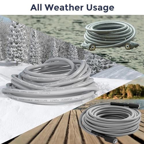 Giraffe Tools Pressure Washer Hose 50FT X 1/4", 3200 PSI Pressure Washing Hose, Kink Resistant, Heavy Duty Power Washer Hose, M22 to 3/8" Quick Connect Couplers for Replacement, 7 Accessories - Image 5