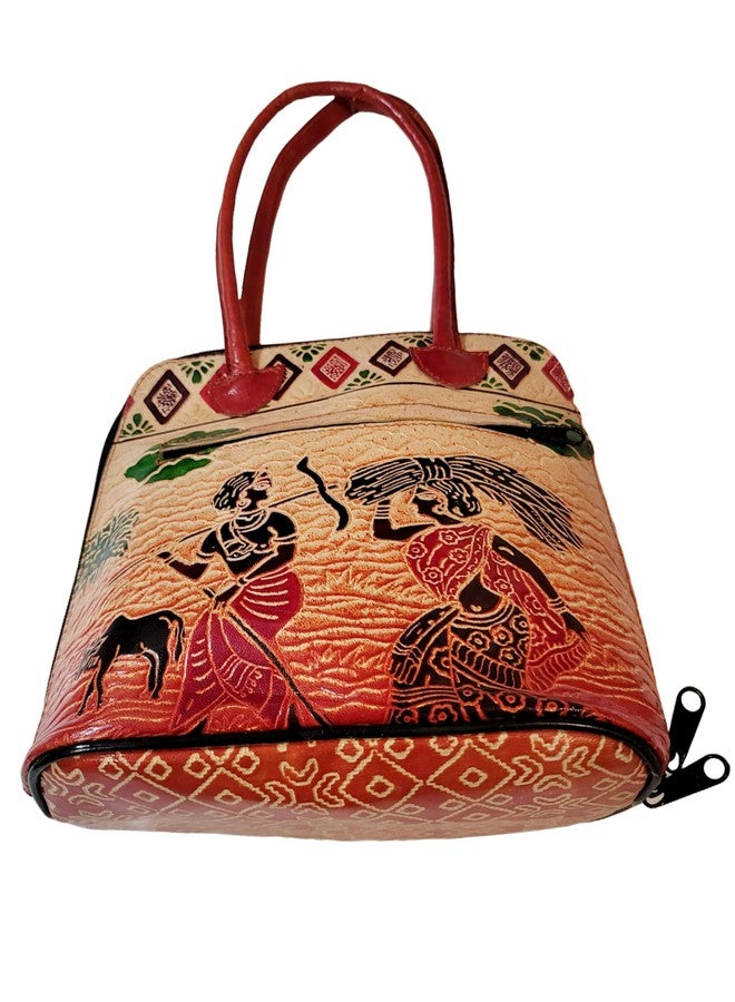 CLASSIQUE Shantiniketan Pure Leather Traditional Printed Handbag Shoulder For Women Man And Lady Farming Printed - Image 3