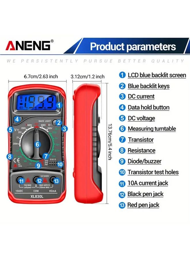 ANENG XL830L Blue Digital Multimeter 1999 Counts AC DC Voltage Current Tester - Image 4