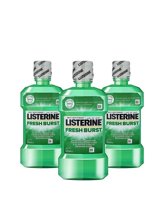 Mouthwash, Fresh Burst, 500Ml, 2+1 Pack