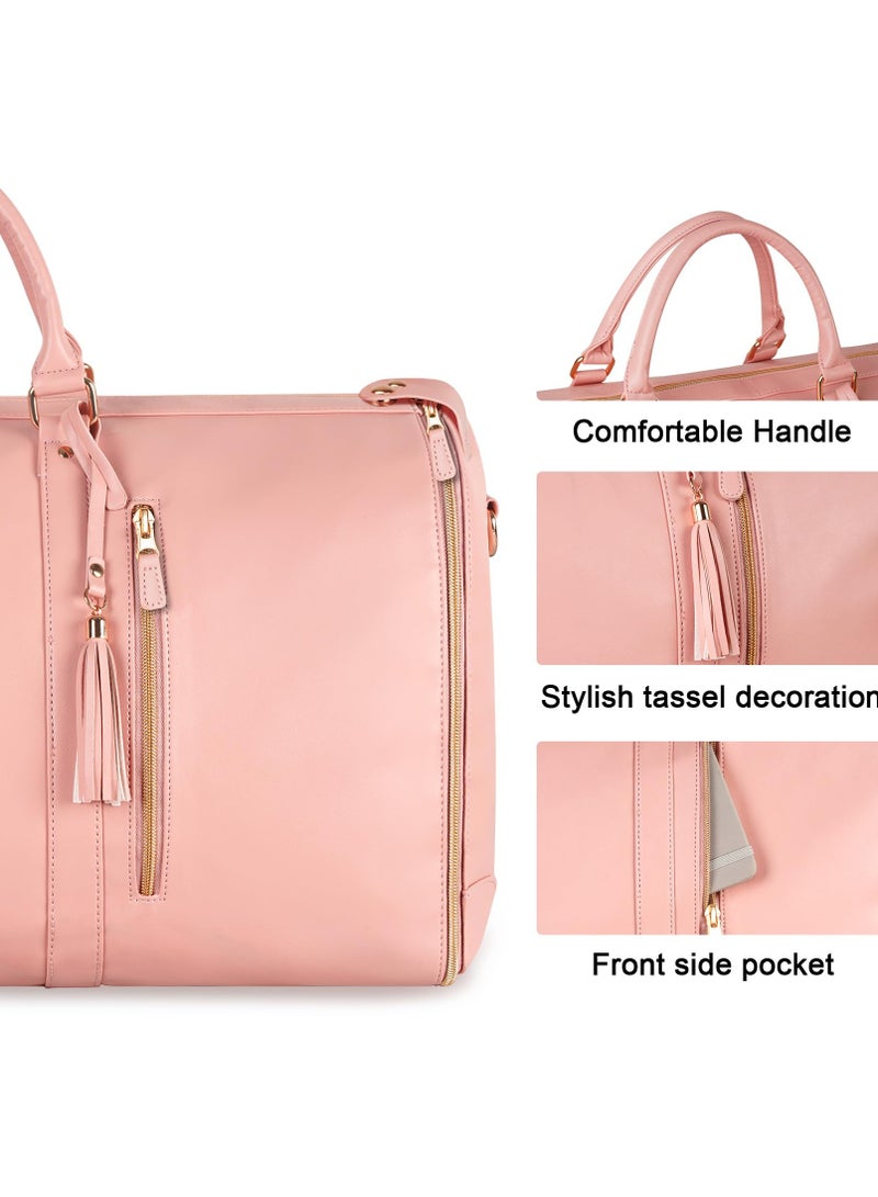 Excefore Carry On Garment Bag, Foldable PU Leather Duffle Bag for Women, Large Waterproof Garment Bags for Travel with Shoe Pouch, 2 in 1 Hanging Suitcase Suit Travel Essentials, Gifts for Women (Pink) - Image 5