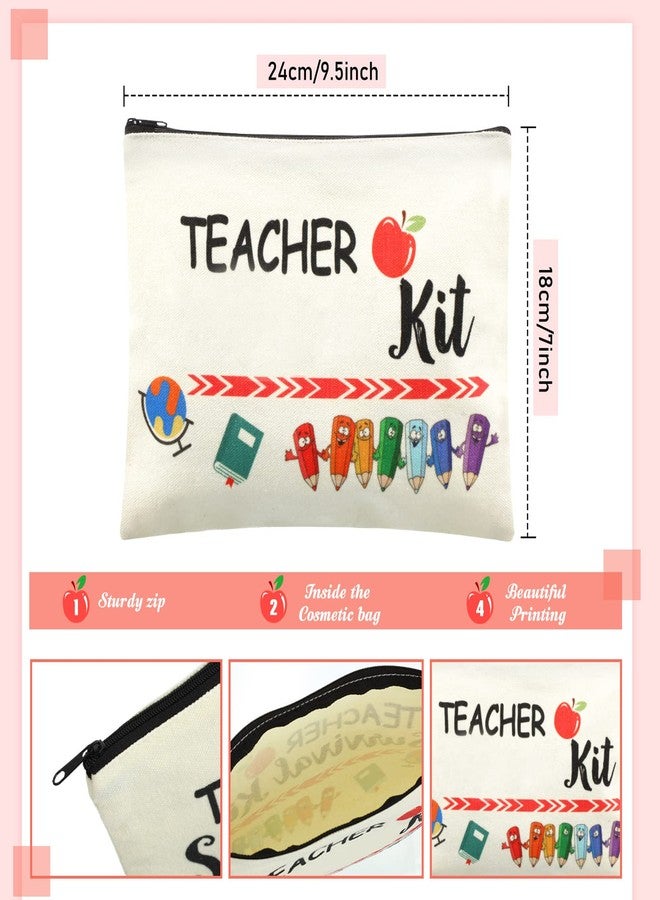 Sureio 12 Pcs Teacher Appreciation Gift Bulk 6 Makeup Bags Cosmetic Pouch and 6 Keychains Valentines Graduation Gifts for Teacher Women(White,Simple Style) - Image 5