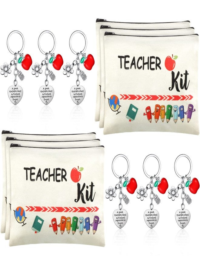 Sureio 12 Pcs Teacher Appreciation Gift Bulk 6 Makeup Bags Cosmetic Pouch and 6 Keychains Valentines Graduation Gifts for Teacher Women(White,Simple Style) - Image 1