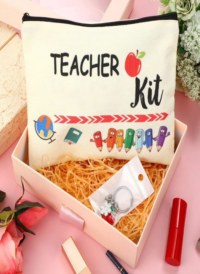Sureio 12 Pcs Teacher Appreciation Gift Bulk 6 Makeup Bags Cosmetic Pouch and 6 Keychains Valentines Graduation Gifts for Teacher Women(White,Simple Style) - Image 2
