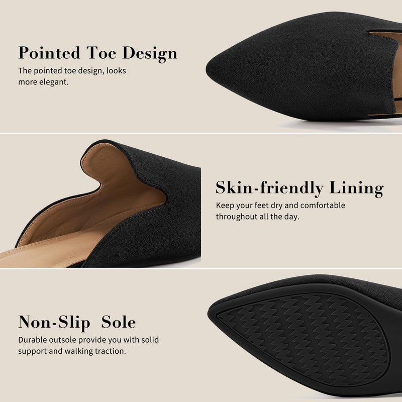 Ecetana Womens Mules Flats 2026 Pointed Toe Dressy Slip On Work Shoes for Business Comfortable Casual Slides Backless Loafers Black - Image 4