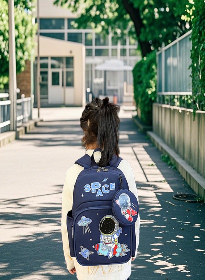 متجر الفرح حقيبة ظهر للأطفال الصغار، حقيبة ظهر مدرسية للأطفال، حقائب كتب خفيفة الوزن مع جيب للعملات المعدنية، مناسبة للأولاد والبنات من عمر سنتين فما فوق، أزرق غامق - Image 4