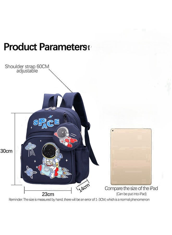 متجر الفرح حقيبة ظهر للأطفال الصغار، حقيبة ظهر مدرسية للأطفال، حقائب كتب خفيفة الوزن مع جيب للعملات المعدنية، مناسبة للأولاد والبنات من عمر سنتين فما فوق، أزرق غامق - Image 3