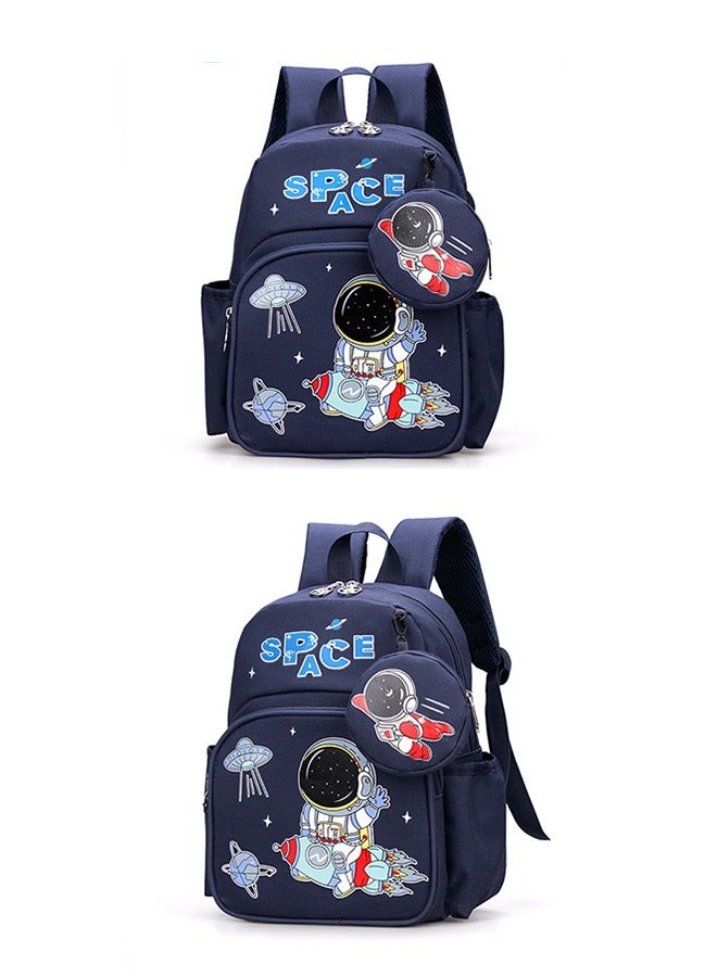 متجر الفرح حقيبة ظهر للأطفال الصغار، حقيبة ظهر مدرسية للأطفال، حقائب كتب خفيفة الوزن مع جيب للعملات المعدنية، مناسبة للأولاد والبنات من عمر سنتين فما فوق، أزرق غامق - Image 2