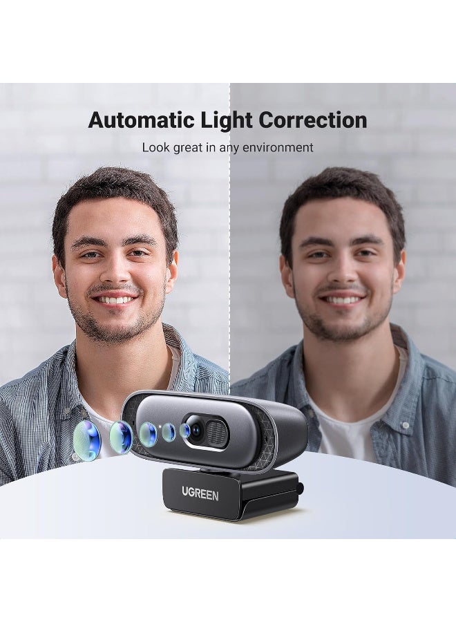 UGREEN ECO UGREEN Webcam 2K 30FPS Full HD, Webcam with Dual Microphone, 91° Field of View, Privacy Protection, Auto Focus, Automatic Light Correction, Stereo Sound, Plug & Play, PC Camera for Windows MacOS 35626 - Image 3