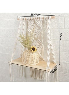 TMS tms Macramé Wall Hanging Shelf Pine Wood Floating Shelve with Wooden Dowel Modern Chic Woven Décor for Dorm Living Room Nursery Off-White (10X5X20 inch) (TMS-WS-134)  - Image 4