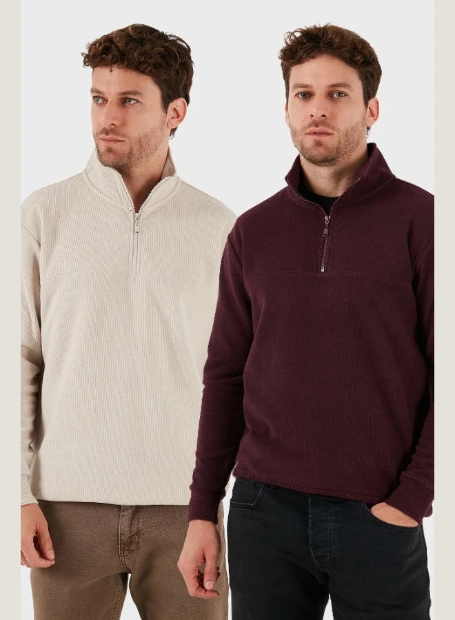 Buratti Buratti Cotton Regular Fit Half Zipper Stand Collar 2-Pack Sweater Men's SWEATER 456112S2