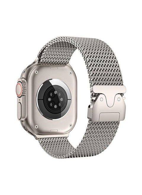 Titanium Milanese Mesh Loop for Apple Watch Band 49mm 46mm 45mm 44mm Men Women, DLC Scratch-resistant Coating Breathable Replacement Strap with Adjustable Parachute-style Buckle for iWatch Ultra 2/SE/Series 10 9 8 7 6 5 4, Nature